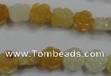 CFG881 15.5 inches 10mm carved flower yellow jade gemstone beads