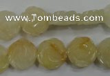 CFG882 15.5 inches 14mm carved flower yellow jade gemstone beads