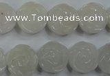 CFG885 15.5 inches 14mm carved flower white jade gemstone beads