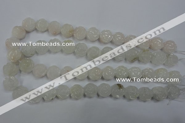 CFG885 15.5 inches 14mm carved flower white jade gemstone beads