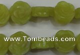 CFG887 15.5 inches 14mm carved flower lemon jade gemstone beads