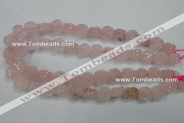CFG890 15.5 inches 14mm carved flower rose quartz gemstone beads
