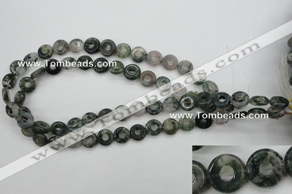 CFG901 15.5 inches 12mm carved coin donut moss agate beads