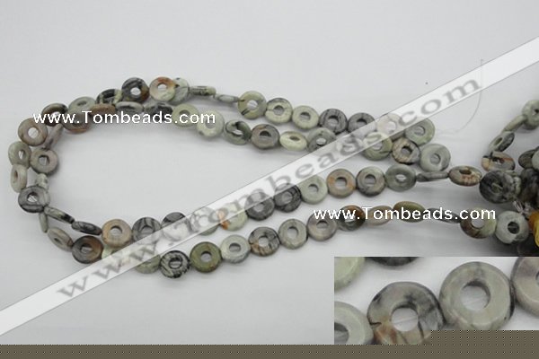 CFG904 15.5 inches 12mm carved coin donut black water jasper beads