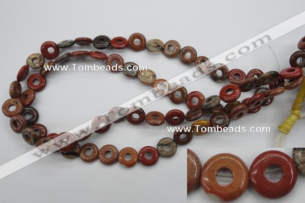 CFG905 15.5 inches 12mm carved coin donut brecciated jasper beads