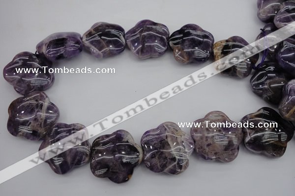 CFG913 15.5 inches 32*33mm carved flower dogtooth amethyst beads