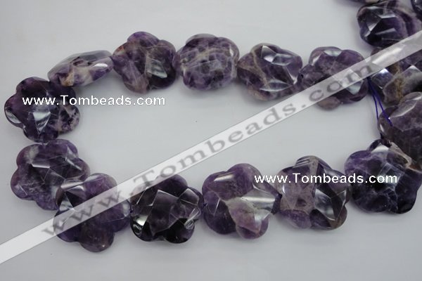 CFG914 15.5 inches 32*33mm faceted & carved flower dogtooth amethyst beads