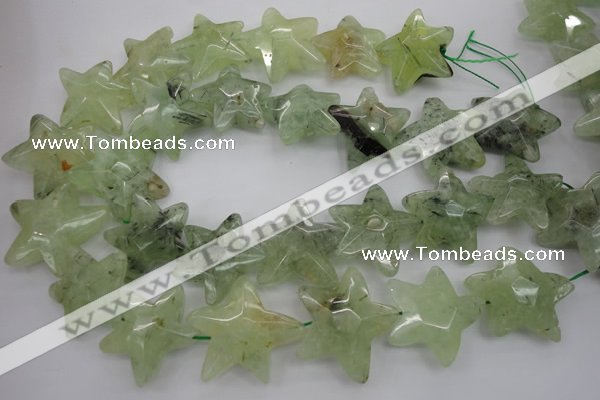 CFG920 30*33mm faceted & carved star green rutilated quartz beads