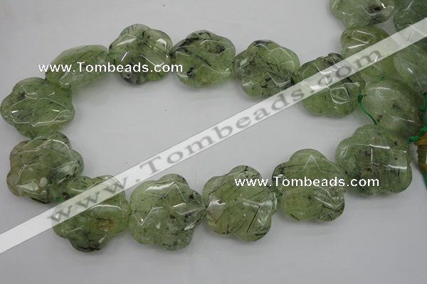 CFG923 32*33mm faceted & carved flower green rutilated quartz beads