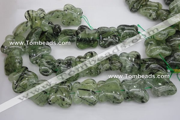 CFG925 15.5 inches 30*33mm carved butterfly green rutilated quartz beads