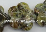 CFG935 15.5 inches 32*33mm carved flower yellow & green opal beads