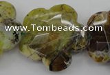 CFG936 32*33mm faceted & carved flower yellow & green opal beads