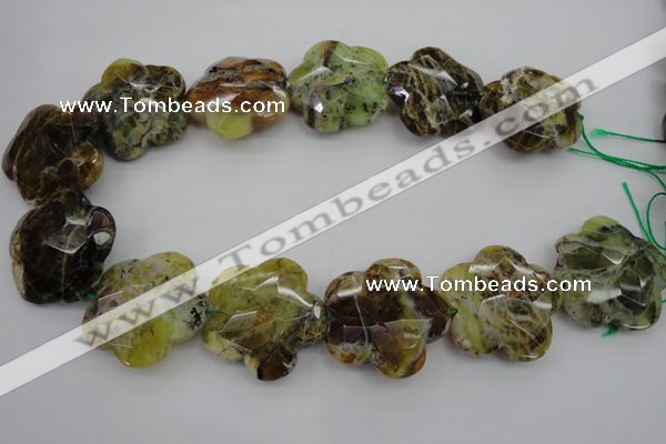 CFG936 32*33mm faceted & carved flower yellow & green opal beads