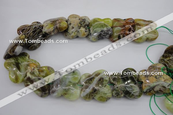 CFG938 15.5 inches 30*33mm carved butterfly yellow & green opal beads