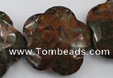 CFG942 32*33mm faceted & carved flower green opal gemstone beads