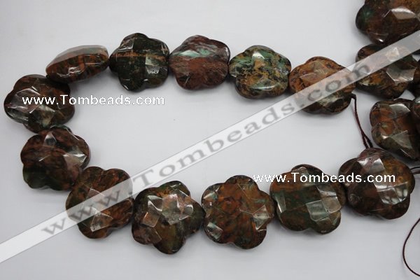 CFG942 32*33mm faceted & carved flower green opal gemstone beads