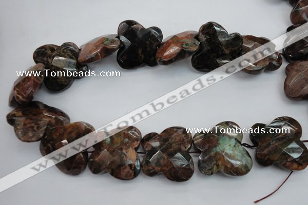 CFG945 30*33mm faceted & carved butterfly green opal gemstone beads