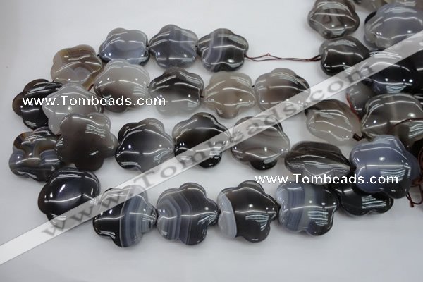 CFG947 15.5 inches 32*33mm carved flower grey botswana agate beads