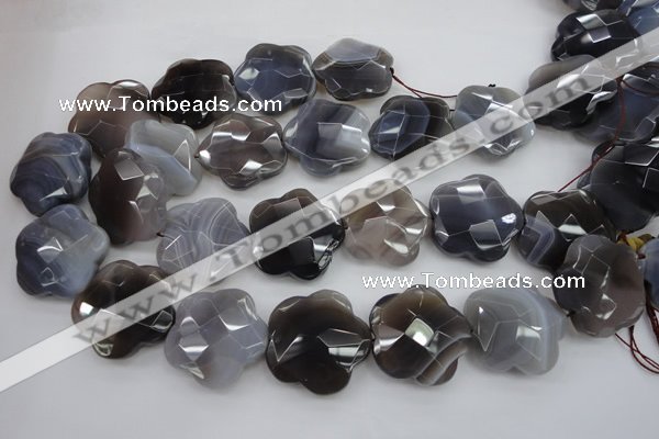 CFG948 32*33mm faceted & carved flower grey botswana agate beads