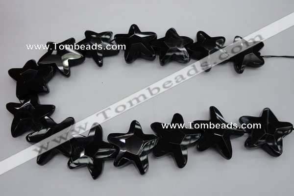 CFG954 15.5 inches 30*33mm faceted & carved star black agate beads