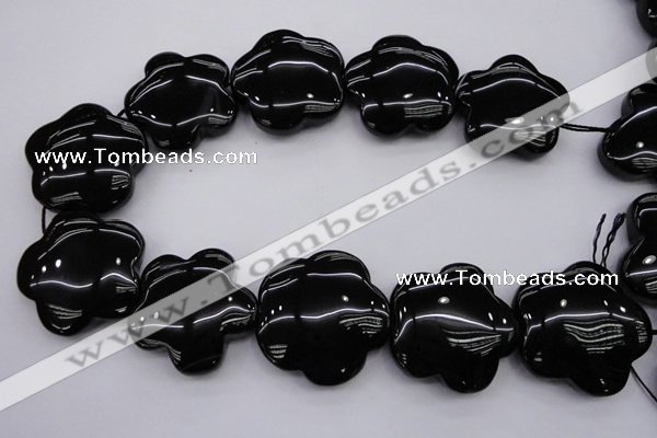 CFG956 15.5 inches 32*33mm carved flower black agate beads