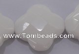 CFG971 15.5 inches 32*33mm faceted & carved flower white porcelain beads