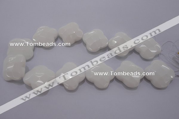 CFG971 15.5 inches 32*33mm faceted & carved flower white porcelain beads