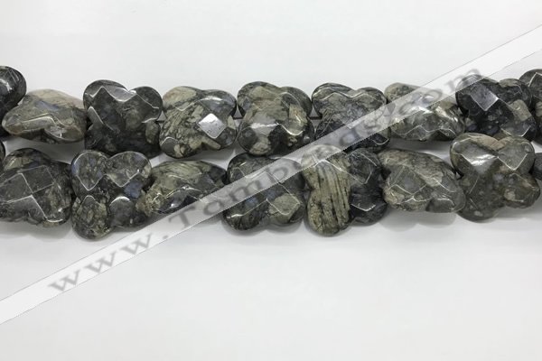 CFG976 15.5 inches 30*33mm carved butterfly grey opal beads