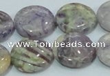 CFJ01 15.5 inches 20mm flat round natural purple flower stone beads