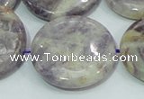 CFJ03 15.5 inches 30mm flat round natural purple flower stone beads