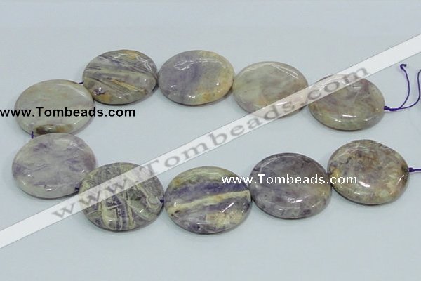 CFJ04 15.5 inches 40mm flat round natural purple flower stone beads