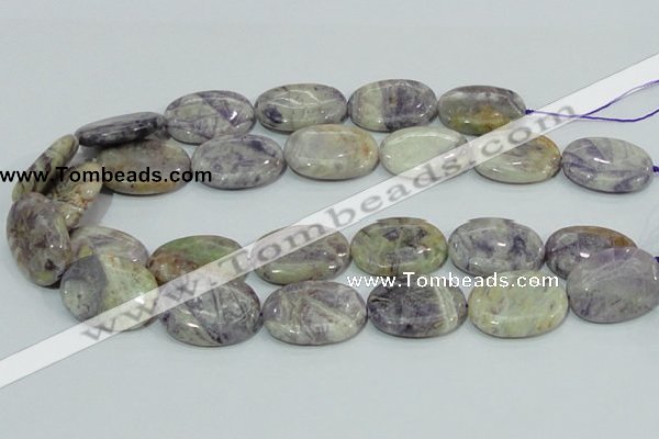 CFJ06 15.5 inches 22*30mm oval natural purple flower stone beads