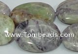 CFJ15 15.5 inches 30*40mm oval natural purple flower stone beads