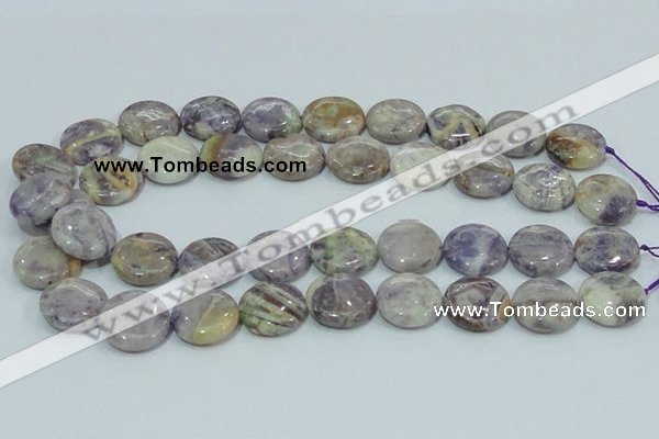 CFJ16 15.5 inches 16mm flat round natural purple flower stone beads