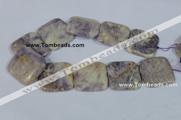 CFJ21 15.5 inches 40*40mm square natural purple flower stone beads