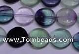 CFL1061 15 inches 10mm flat round natural fluorite gemstone beads