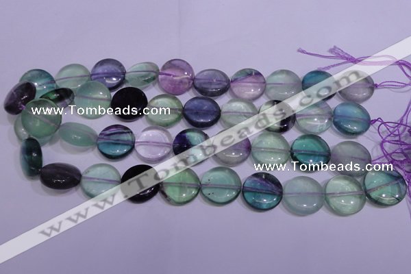 CFL1061 15 inches 10mm flat round natural fluorite gemstone beads