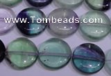 CFL1062 15 inches 12mm flat round natural fluorite gemstone beads