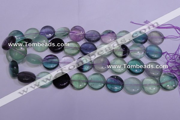 CFL1062 15 inches 12mm flat round natural fluorite gemstone beads