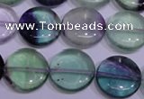 CFL1063 15 inches 14mm flat round natural fluorite gemstone beads