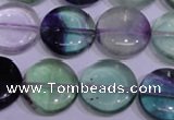 CFL1064 15 inches 16mm flat round natural fluorite gemstone beads