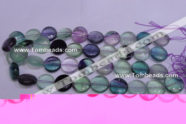 CFL1064 15 inches 16mm flat round natural fluorite gemstone beads