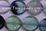 CFL1066 15 inches 20mm flat round natural fluorite gemstone beads