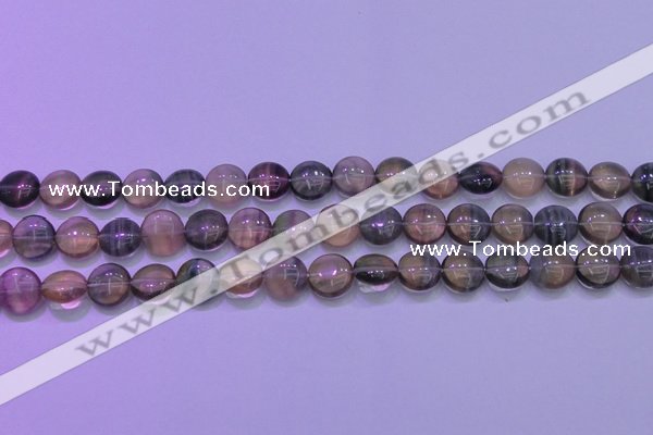 CFL1331 15.5 inches 10mm flat round purple fluorite gemstone beads