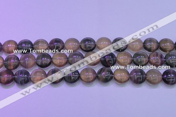 CFL1335 15.5 inches 16mm flat round purple fluorite gemstone beads