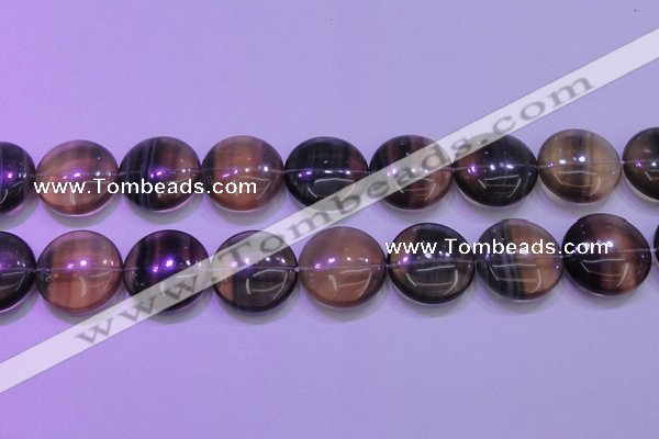 CFL1338 15.5 inches 25mm flat round purple fluorite gemstone beads