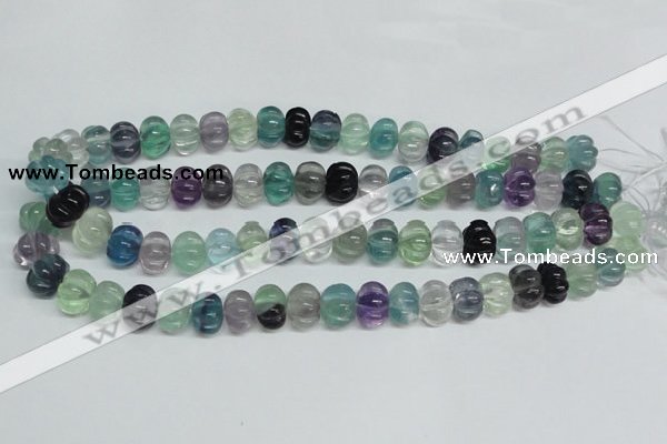 CFL301 15.5 inches 10*14mm carved rondelle natural fluorite beads