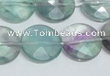 CFL320 15.5 inches 20mm faceted coin natural fluorite beads