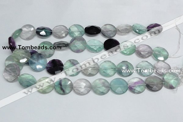 CFL320 15.5 inches 20mm faceted coin natural fluorite beads