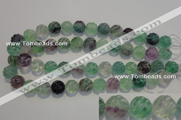 CFL459 15.5 inches 16mm carved round natural fluorite beads